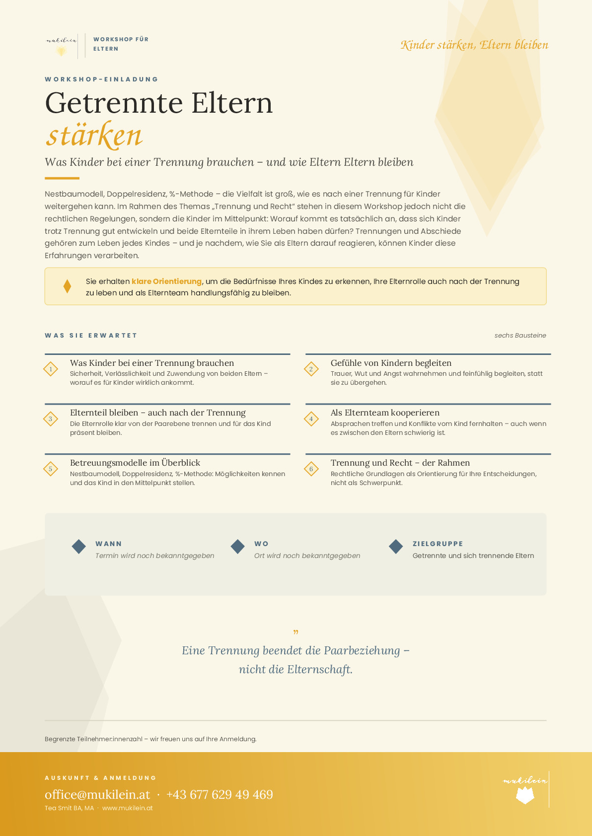 Flyer zum Workshop „Getrennte Eltern stärken“ von MuKiLein